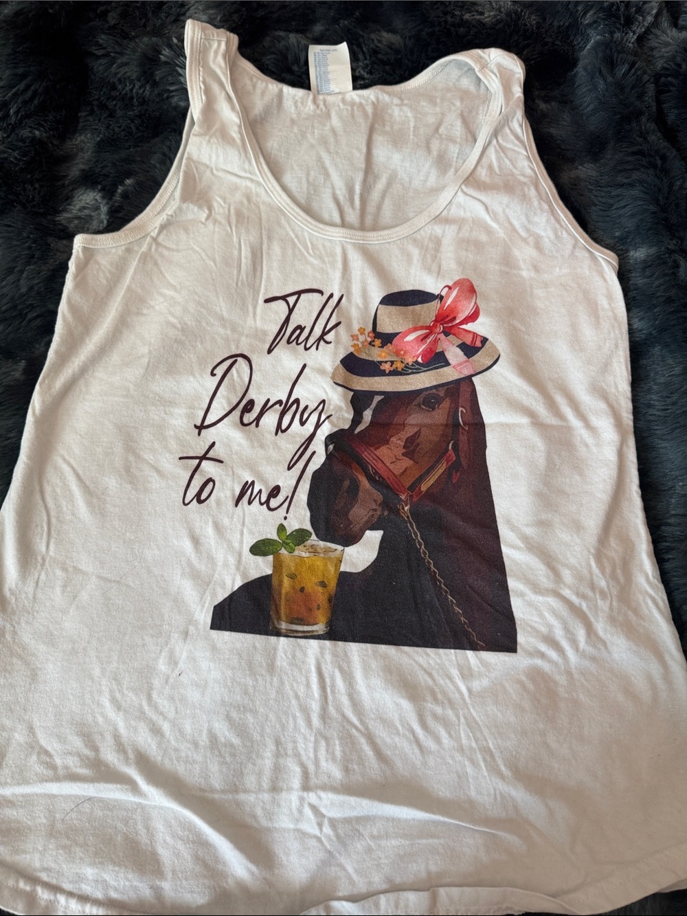 Port and Company White 'Talk Derby To Me' Graphic Tank with Horse and Hat